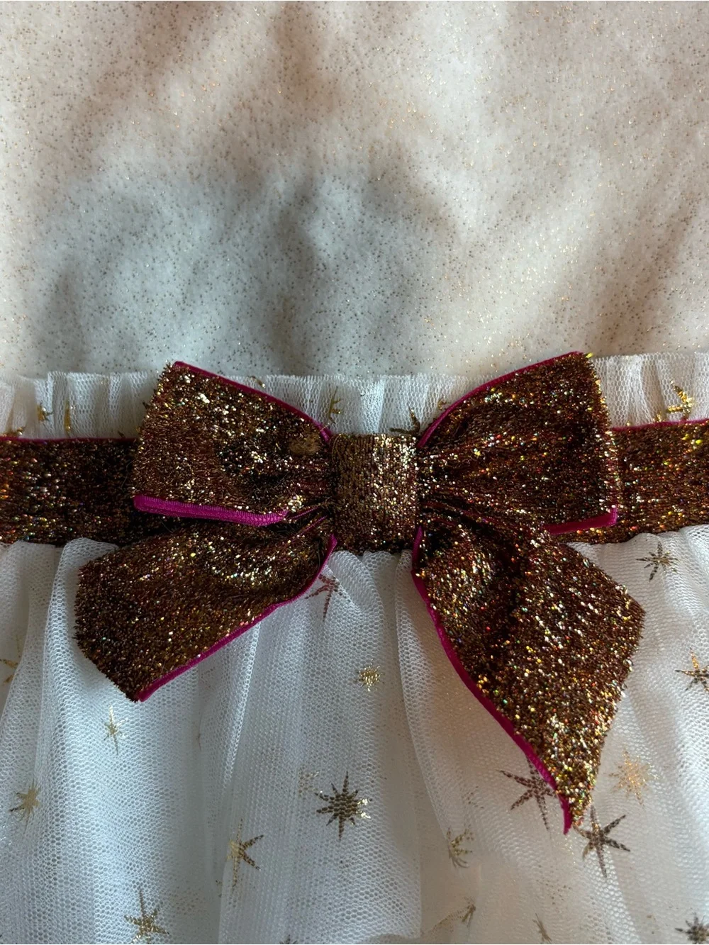American Girl Bitty Baby Tiered Tulle Dress with Gold Star Print Gold Bow Sz 7